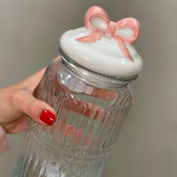 Glass Jar with Lid & Hand-Blown Shrimp Handle, Pink main image 1